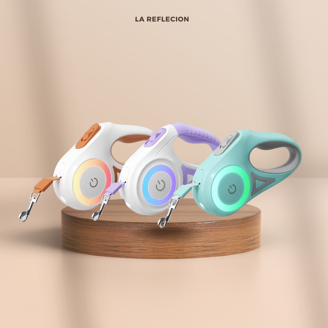 Three colorful led pet leashes