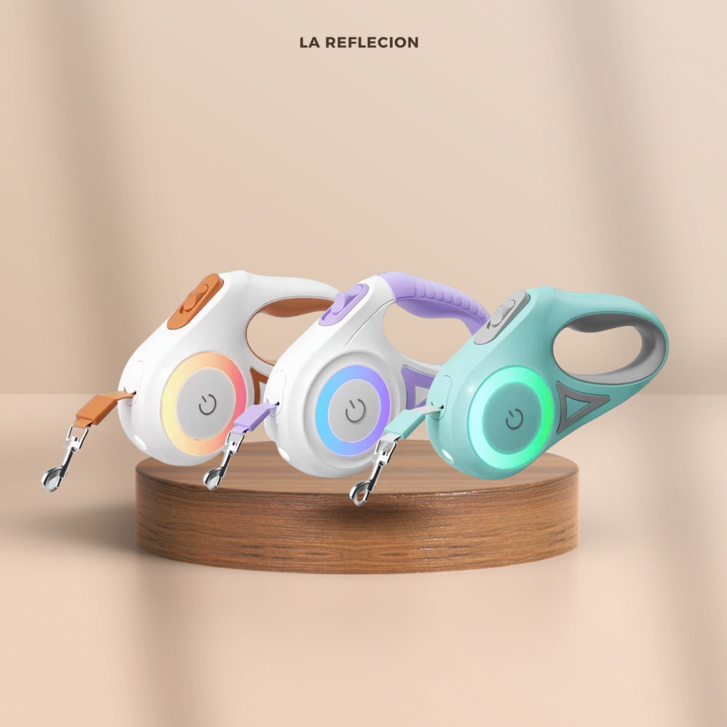 Three colorful led pet leashes